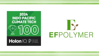 Siegel des Indo Pacific Climate Tech 100 von 2024 neben dem Logo von EF Polymer